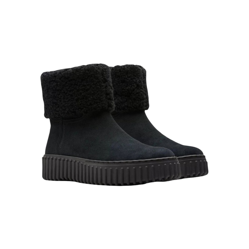 Clarks Cozy Fur Black Suede Lug Sole Booties Boots Torhill‎ Turn Size 8 New